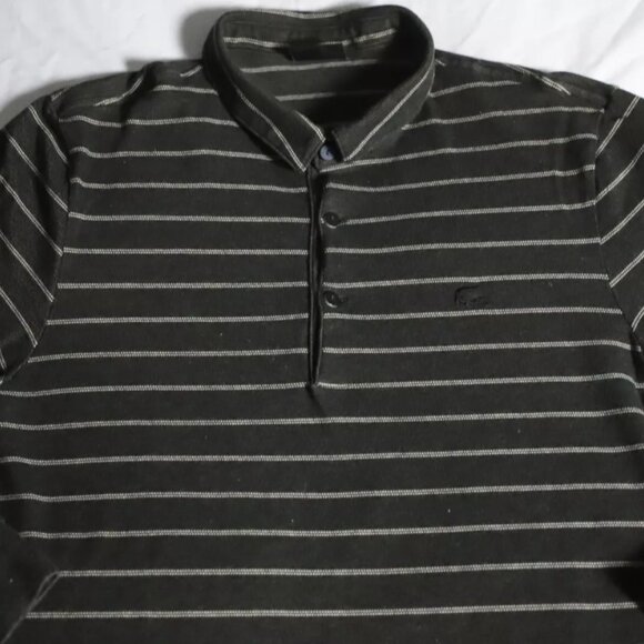 Lacoste Polo Shirt Mens 5 Black Striped Preppy Long Sleeve Alligator Embroidery - Picture 3 of 9